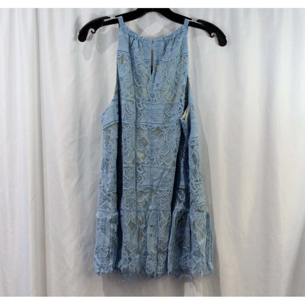 NWT Alfani Womens Light Blue Lace Overlay Halter Blouse 12 - Picture 7 of 8